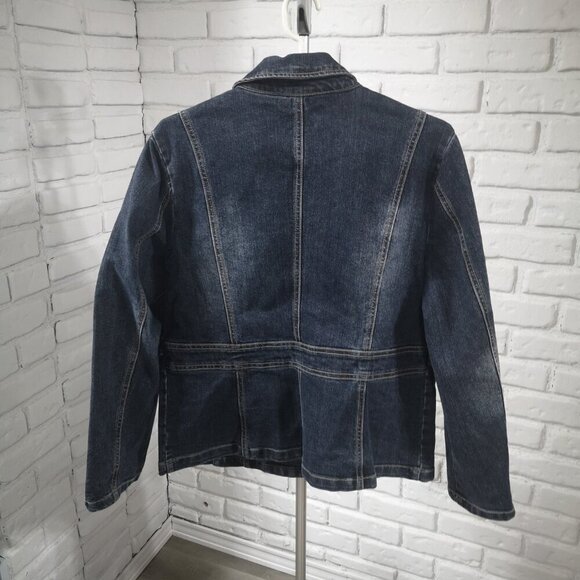 Contrast Ladies Size XL Snap Closure Dark Wash Jean Jacket - Picture 2 of 9